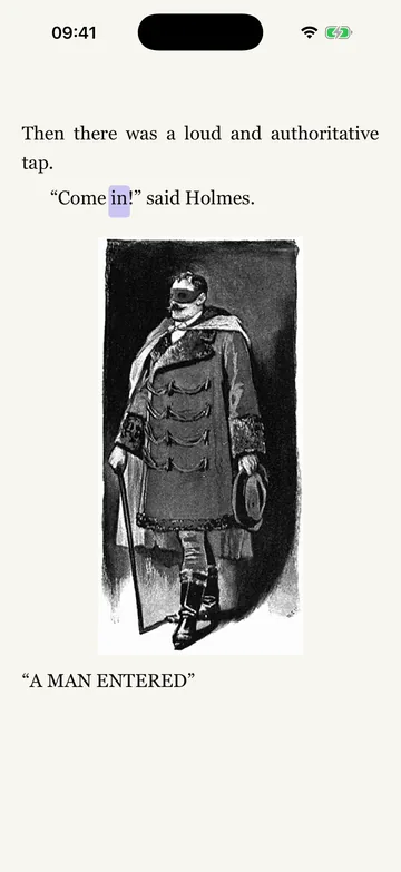Sidney Paget's plate A man entered on the page, with the word in lit in the line above